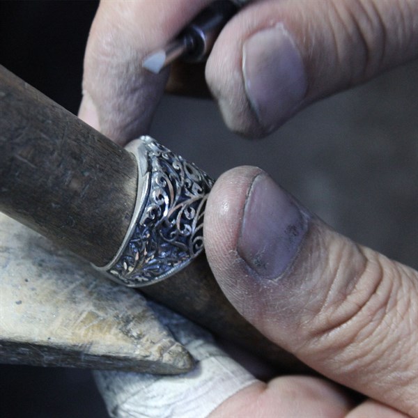 Kalemkar El İşçiliği Gümüş Erkek Yüzüğü