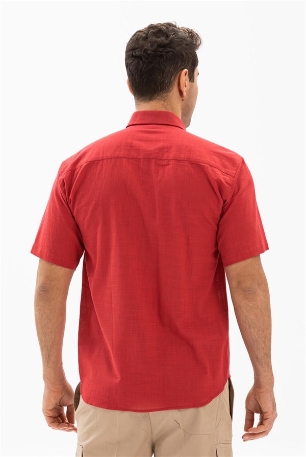 Kısa Kol Şile Bezi Erkek Gömlek Kırmızı