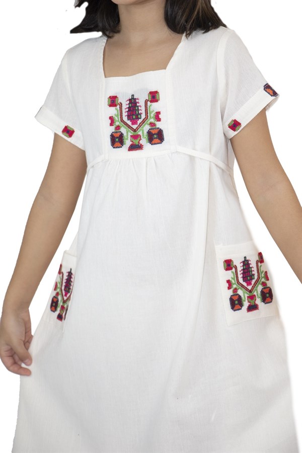 Melek Şile Bezi Kız Çocuk Elbise Beyaz