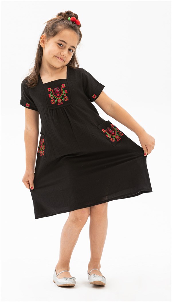 Melek Şile Bezi Kız Çocuk Elbise Siyah