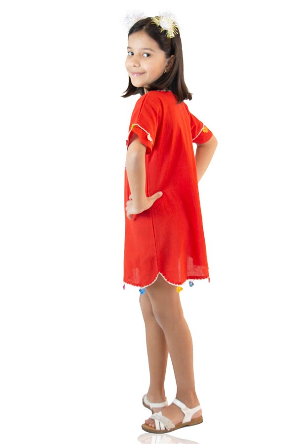 Özge Şile Bezi Kız Çocuk Elbise Kırmızı