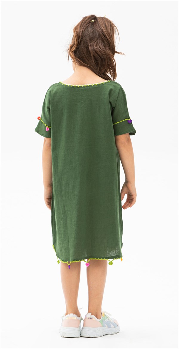 Özge Şile Bezi Kız Çocuk Elbise Yeşil