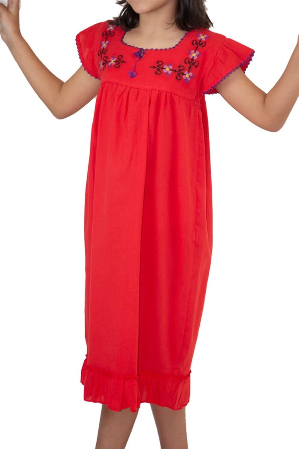 Şile Bezi Klasik Kız Çocuk Elbise Kırmızı