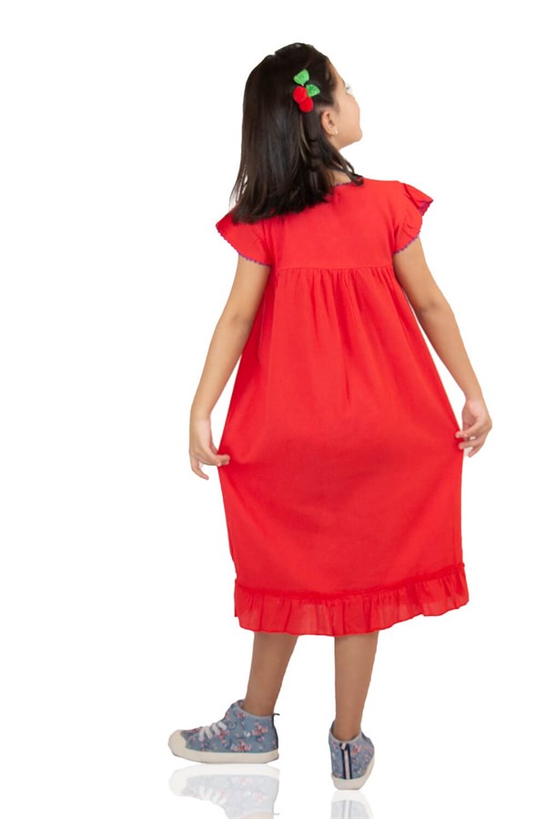 Şile Bezi Klasik Kız Çocuk Elbise Kırmızı