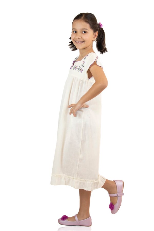 Şile Bezi Klasik Kız Çocuk Elbise Krem
