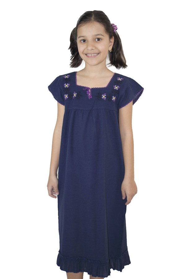 Şile Bezi Klasik Kız Çocuk Elbise Lacivert