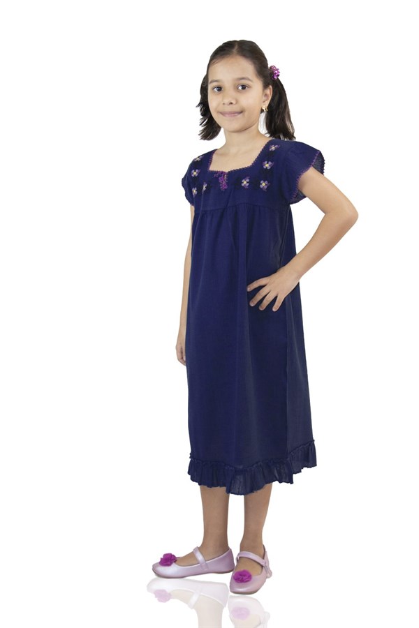 Şile Bezi Klasik Kız Çocuk Elbise Lacivert