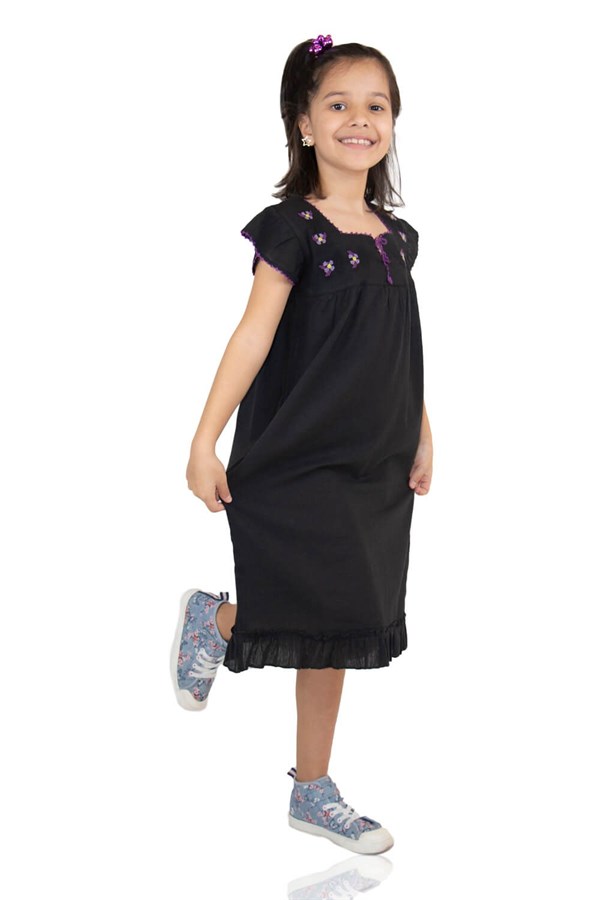Şile Bezi Klasik Kız Çocuk Elbise Siyah