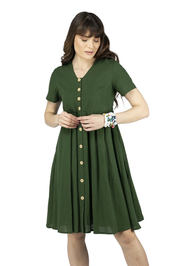 Tuğçe Şile Bezi Elbise Yeşil