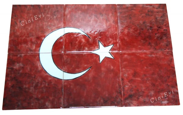 Türk Bayrağı İznik Taş Karo El İşi