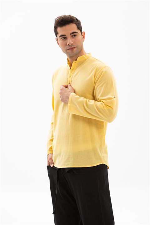 Uzun Kol Şile Bezi Bodrum Erkek T-Shirt Sarı Sarı