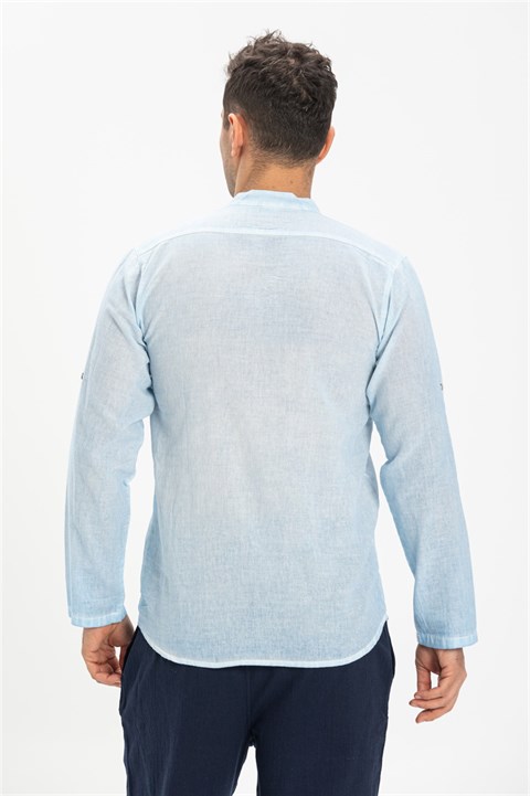 Uzun Kol Şile Bezi Bodrum Erkek T-Shirt Buz Mavi 9012