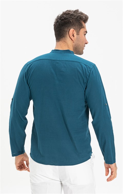 Uzun Kol Şile Bezi Bodrum Erkek T-Shirt Petrol 9005