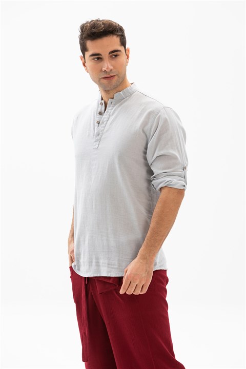 Uzun Kol Şile Bezi Bodrum Erkek T-Shirt Taş 9002