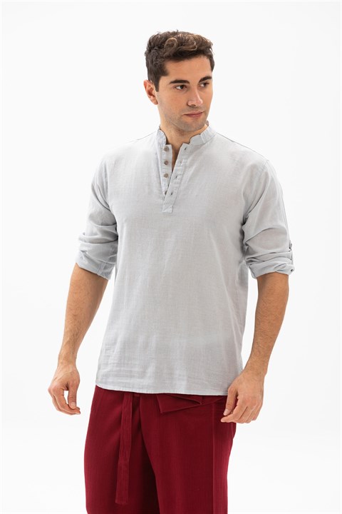 Uzun Kol Şile Bezi Bodrum Erkek T-Shirt Taş 9002