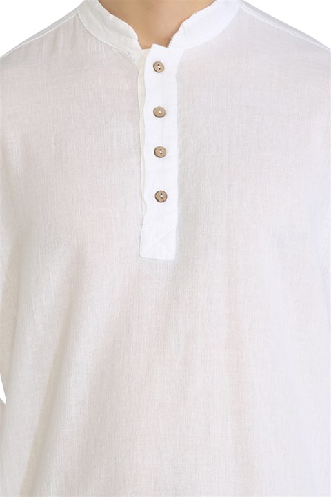 Uzun Kol Şile Bezi Bodrum Erkek T-Shirt Beyaz 9001