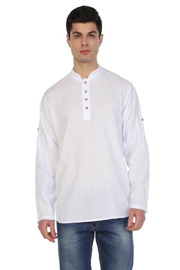 Uzun Kol Şile Bezi Bodrum Erkek T-shirt Beyaz