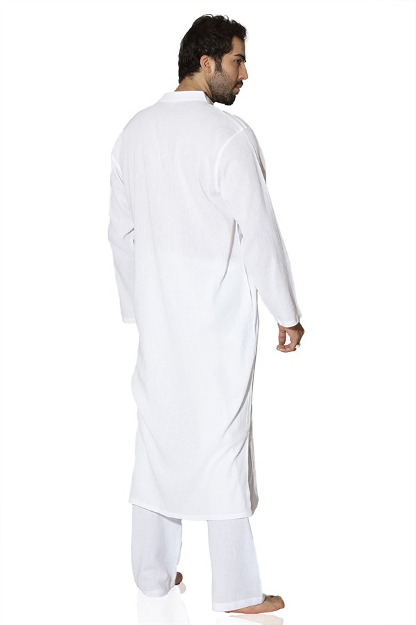Uzun Kol Şile Bezi Erkek Hac ve Umre Elbise Beyaz