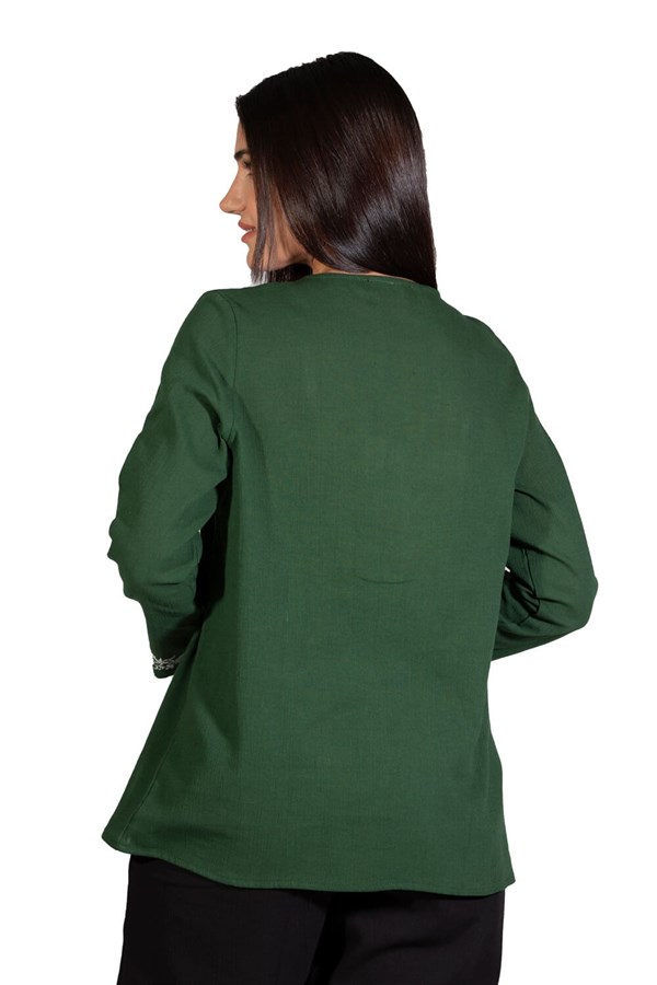 Uzun Kol Şile Bezi Feride Bluz Yeşil