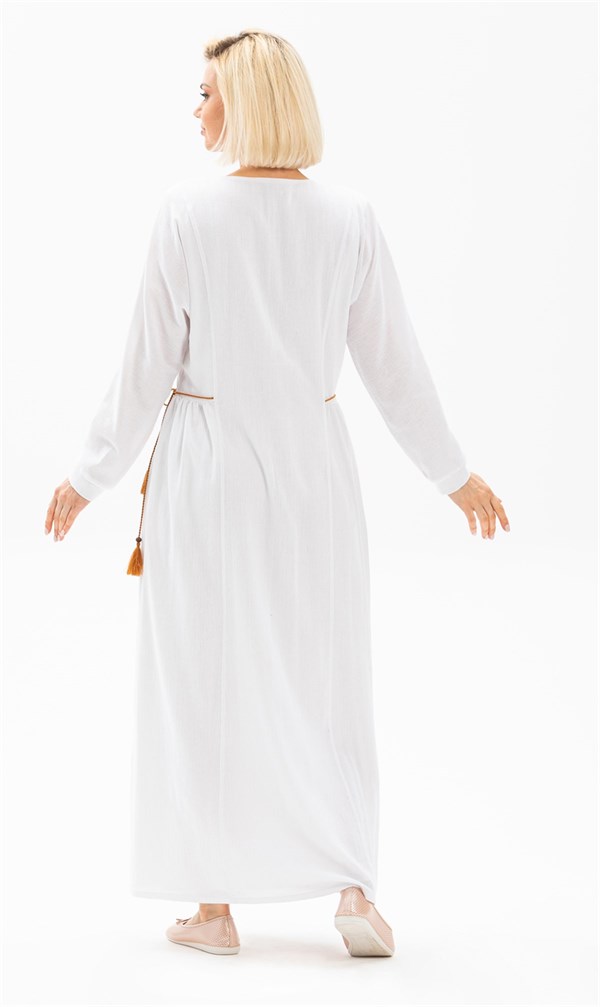 Uzun Kol Şile Bezi Masal Elbise Beyaz