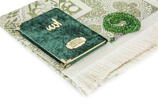 10 Adet Özel Hediyelik Kadife Kaplı Yasin Kitabı - Çanta Boy - İsme Özel Plakalı - Seccadeli - Tesbihli - Kutulu - Yeşil