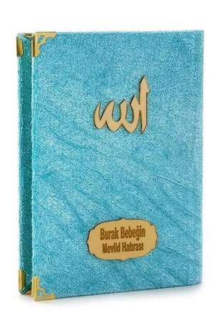20 Adet Kadife Kaplı Yasin Kitabı - Çanta Boy - İsim Baskılı Plaka - Tesbihli - Şeffaf Kutulu - Mavi - Hediyelik Yasin Seti