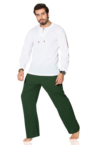 Büyük Beden Şile Bezi Uzun Kol Zımbalı T-Shirt Beyaz