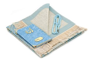 Çanta Boy Kadife Yasin Kitabı - Seccade - Tesbih ve Şeffaf Kutulu Mevlid Hediyeliği - Mavi