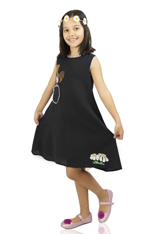 Ece Şile Bezi Kız Çocuk Elbise Siyah