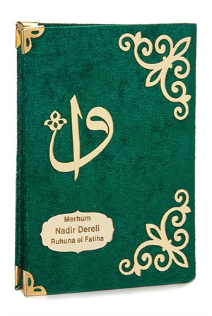 Kadife Kaplı Yasin Kitabı - Çanta Boy - İsme Özel Plakalı - Mevlüt Hediyeliği - Yeşil Renk