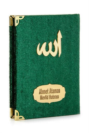 Kadife Yasin Kitabı Çanta Boy İsim Plakalı Seccade Tesbihli Kutulu Yeşil