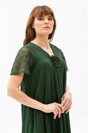 Kısa Kol Şile Bezi Datça Elbise Yeşil