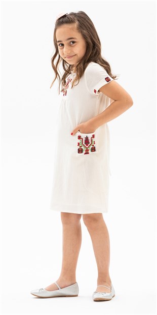 Melek Şile Bezi Kız Çocuk Elbise Krem