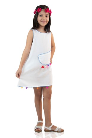 Mine Şile Bezi Kız Çocuk Elbise Beyaz