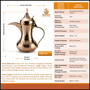 Mırra Orta Boy Bakır Arap Çaydanlık Sütlük 700 ml