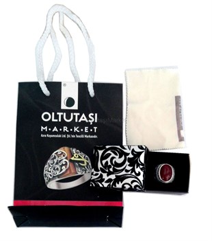 Osmanlı Anadolu Desenli Siyah Taşlı El işi Gümüş Erkek Yüzüğü 