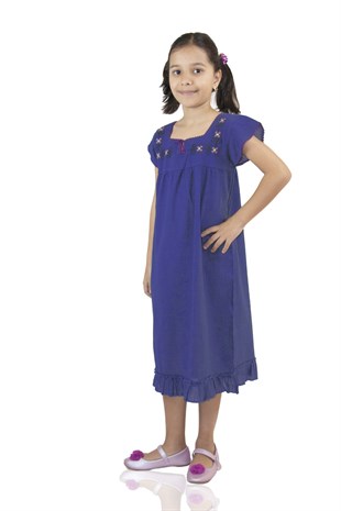 Şile Bezi Klasik Kız Çocuk Elbise Saks