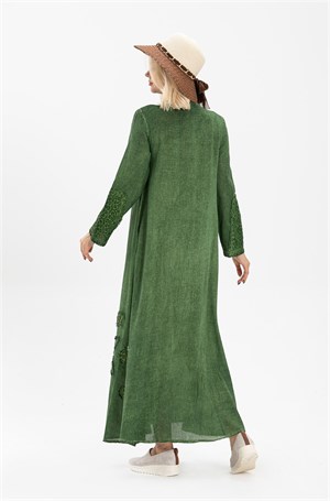 Uzun Kol Büyük Beden Şile Bezi Zümrüt Elbise Yeşil