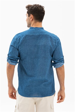 Uzun Kol Şile Bezi Bodrum Erkek T-Shirt Kot Mavi 9011