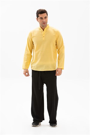 Uzun Kol Şile Bezi Bodrum Erkek T-Shirt Sarı Sarı