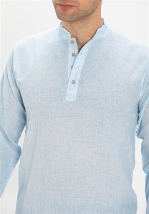 Uzun Kol Şile Bezi Bodrum Erkek T-Shirt Buz Mavi 9012