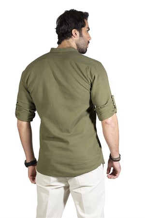 Uzun Kol Şile Bezi Bodrum Erkek T-Shirt Düz Haki 9004