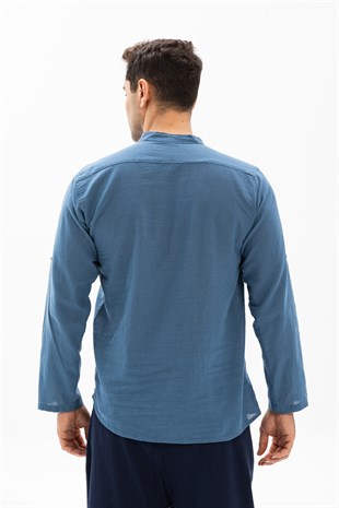 Uzun Kol Şile Bezi Bodrum Erkek T-shirt Petrol