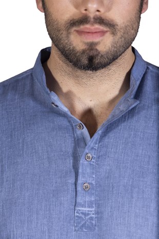 Uzun Kol Şile Bezi Bodrum Erkek T-shirt İndigo