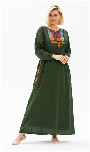 Uzun Kol Şile Bezi Masal Elbise Yeşil